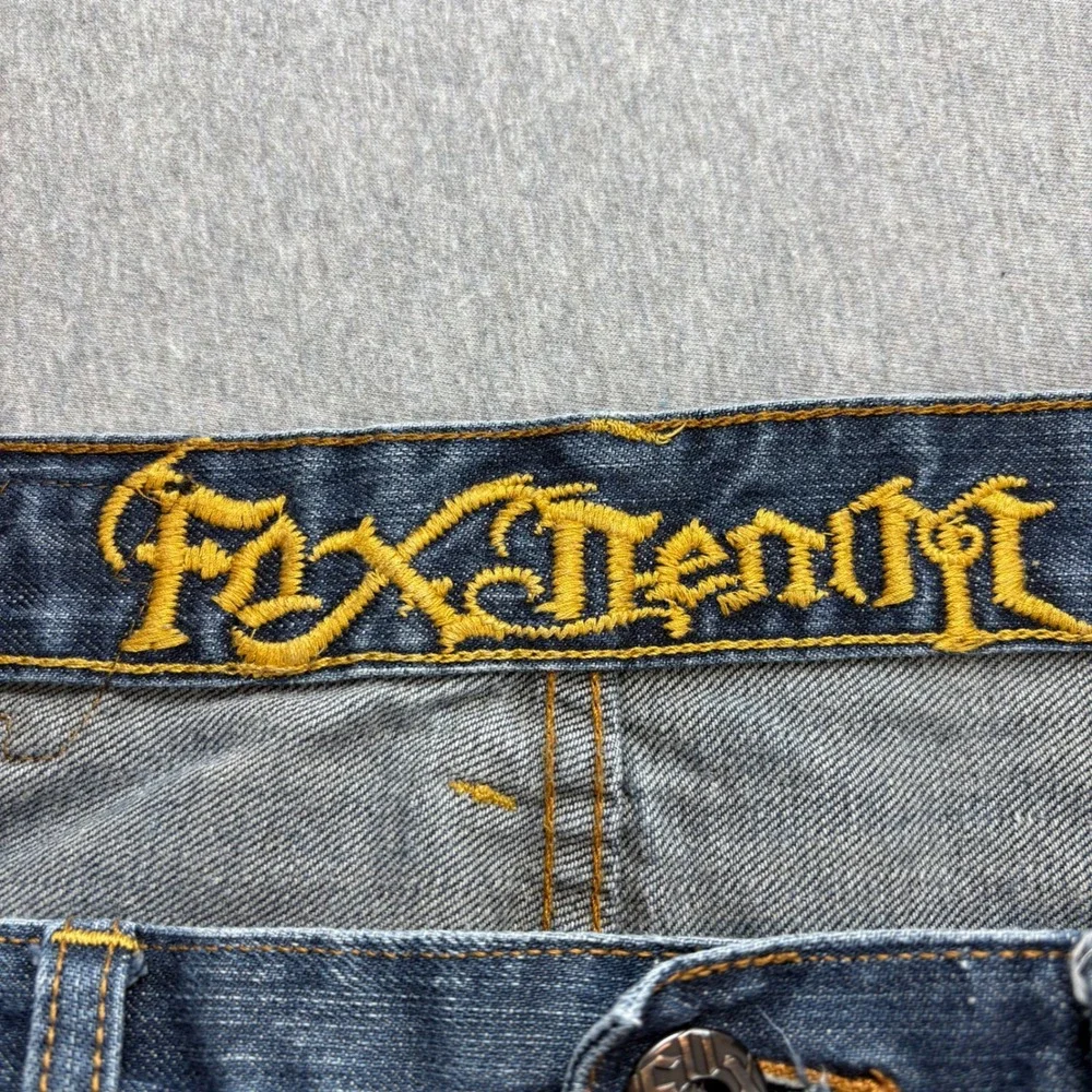 Fox Denim Duster Jeans Mens 31 Blue Y2K Racing VTG Grunge‎ Relaxed Fit Bootcut - Picture 9 of 16